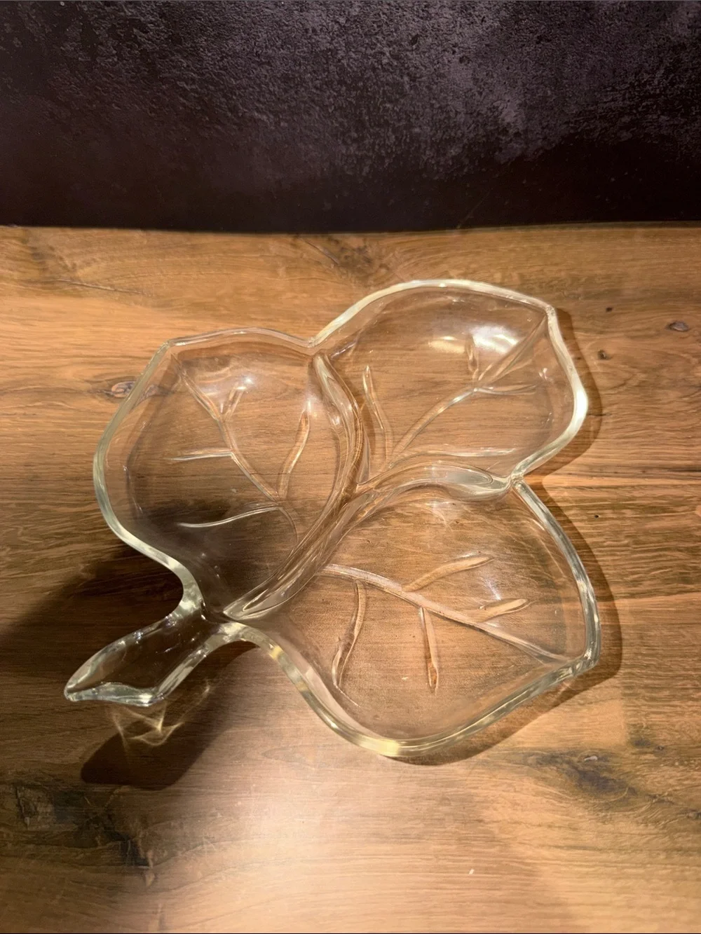 Vintage Clear Glass Leaf-Shaped Divided Serving Dish